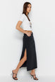 Light Blue Slit High Waist Maxi Denim Skirt Twoss23et00109