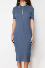 Indigo Midi Knitwear Polo Neck Dress Twoss24el00353