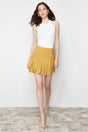 Camel Buckle Detailed Pleated Woven Shorts Skirt Twoss24sr00044