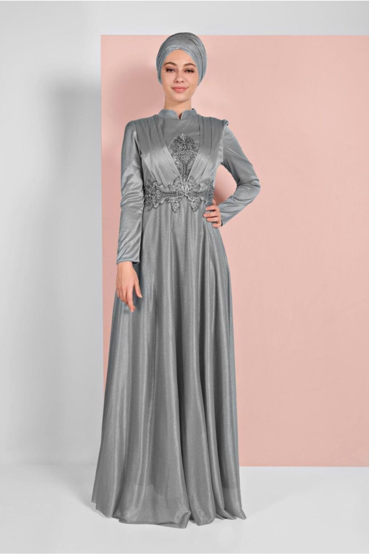 Women Grey Embroidered Evening Dress 5810 20yabltr5810