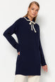 Navy Blue Collar Detailed Knitwear Sweater Tctaw24ak00053