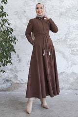 Velvet Collar Button Belt Knitted Abaya - Plum Ms00tz7001