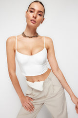 Birdal White Crop Woven Bustier Tprss24bs00006