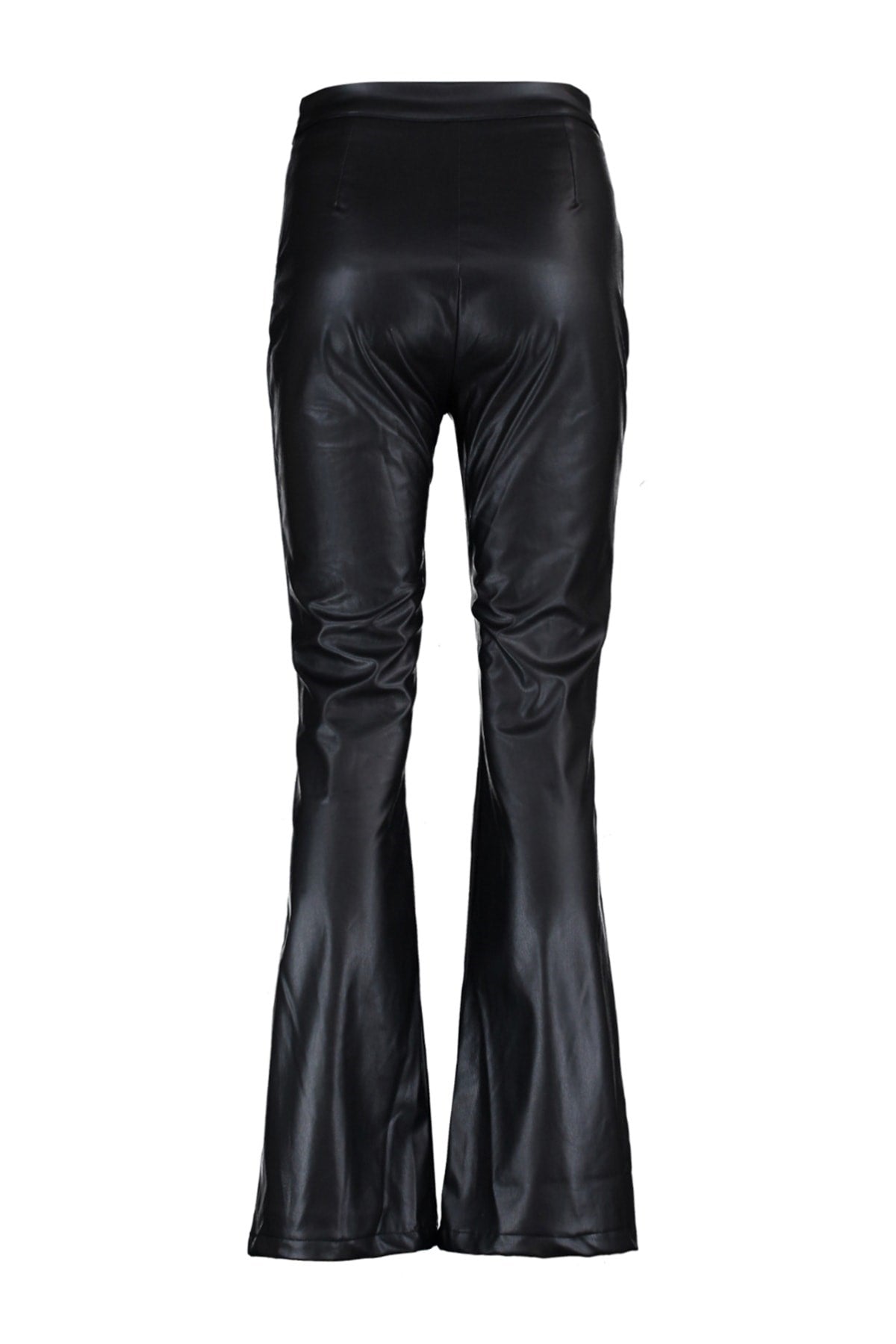 Black Flare Spanish Leg Woven Faux Leather Leg Slit Detailed Pants Twoaw23pl00056