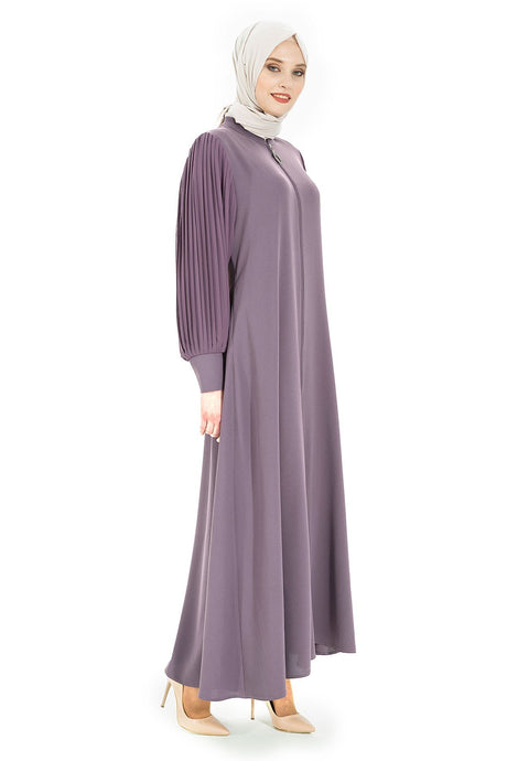 Pineapple Sleeves Pleated Detailed Zipper Lilac Abaya 3453 T22fr3m3453