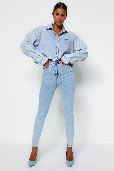 Light Blue High Waist Skinny Jeans Twoss23je00072