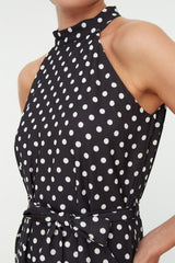 Black Belted Polka Dot A Cut Midi Woven Dress Twoss19yd0032