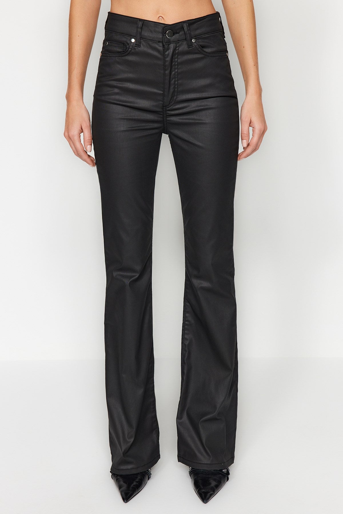 Black Coated High Waist Flare Jeans Twoaw24je00164