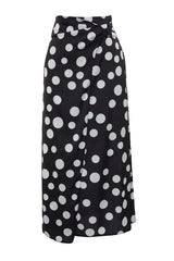 Black Polka Dot Slit Detailed Satin Maxi Length Woven Skirt Twoss24et00005