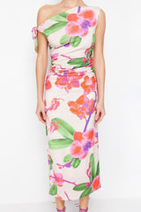 Limited Edition Multicolor Flower Printed Knitted Maxi Flexible Pencil Dress Twoss24el00563