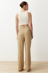 Grey Straight/straight Cut Belt Detailed Woven Pants Twoss24pl00023