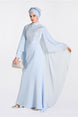 Women's Blue (ice Blue) Embroidered Cape Evening Dress 5514 19yabltr5514