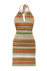 Geometric Pattern Mini Knitted Cut Out/window Knit Look Beach Dress Tbess24el00000