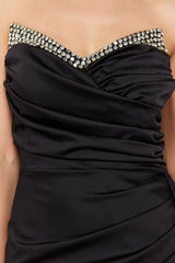 Black Stone Accessory Detailed Long Woven Elegant Evening Dress Tprss24ae00185