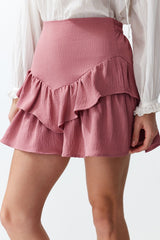 Dusty Rose Skirt Ruffle Mini Size Woven Skirt Twoss24et00116