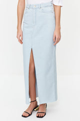 Light Blue Slit High Waist Maxi Denim Skirt Twoss24et00014