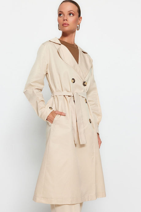 Black Belted Water Repellent Long Trench Coat Twoaw24tr00003