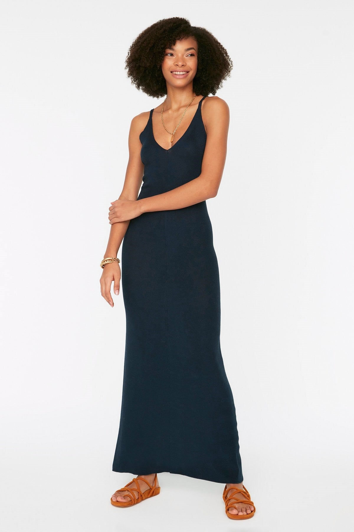 Navy Blue Maxi Knitwear Basic Dress Twoss20el1574