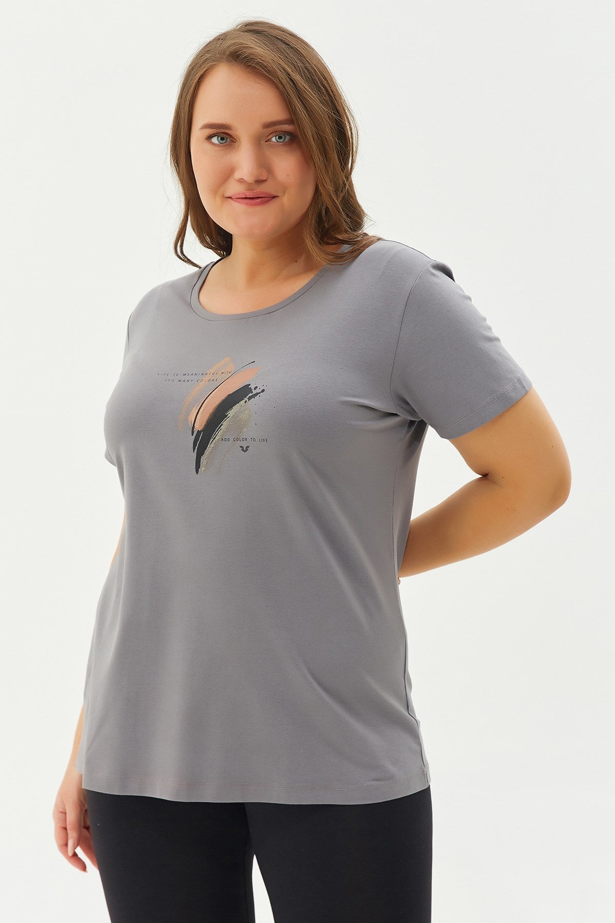 Women's Cream Plus Size Cotton Printed Short Sleeve Sport&casual T-shirt 0281 Tb22wl07s0281-1