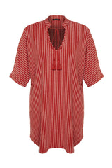 Brown Striped Wide Moulding Mini Knitted Tie Beach Dress Tbess23el00080