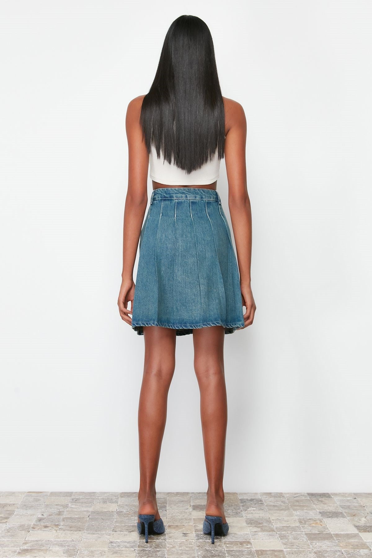 Blue Pleated Denim Skirt Twoss24et00200