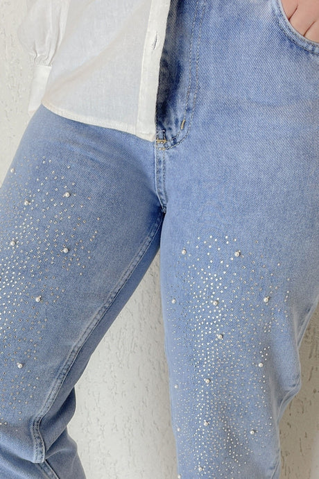 Bead Detailed Jeans - Ice Blue Ms00or73832