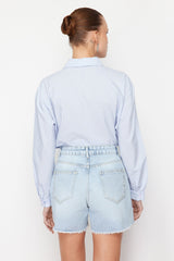 Blue Ripped High Waist Denim Shorts Twoss24sr00132