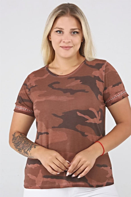 Camouflage Printed Sleeve End Staple Printed Tshirt-oil Sea-ts2127