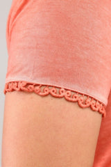 Short Sleeve Skirt Lace Oil Wash Tunic-salmon Sea-ts2072