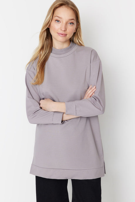 Mint Solid Collar Slit Detailed Basic Knitted Sweatshirt Tctaw22tw0196