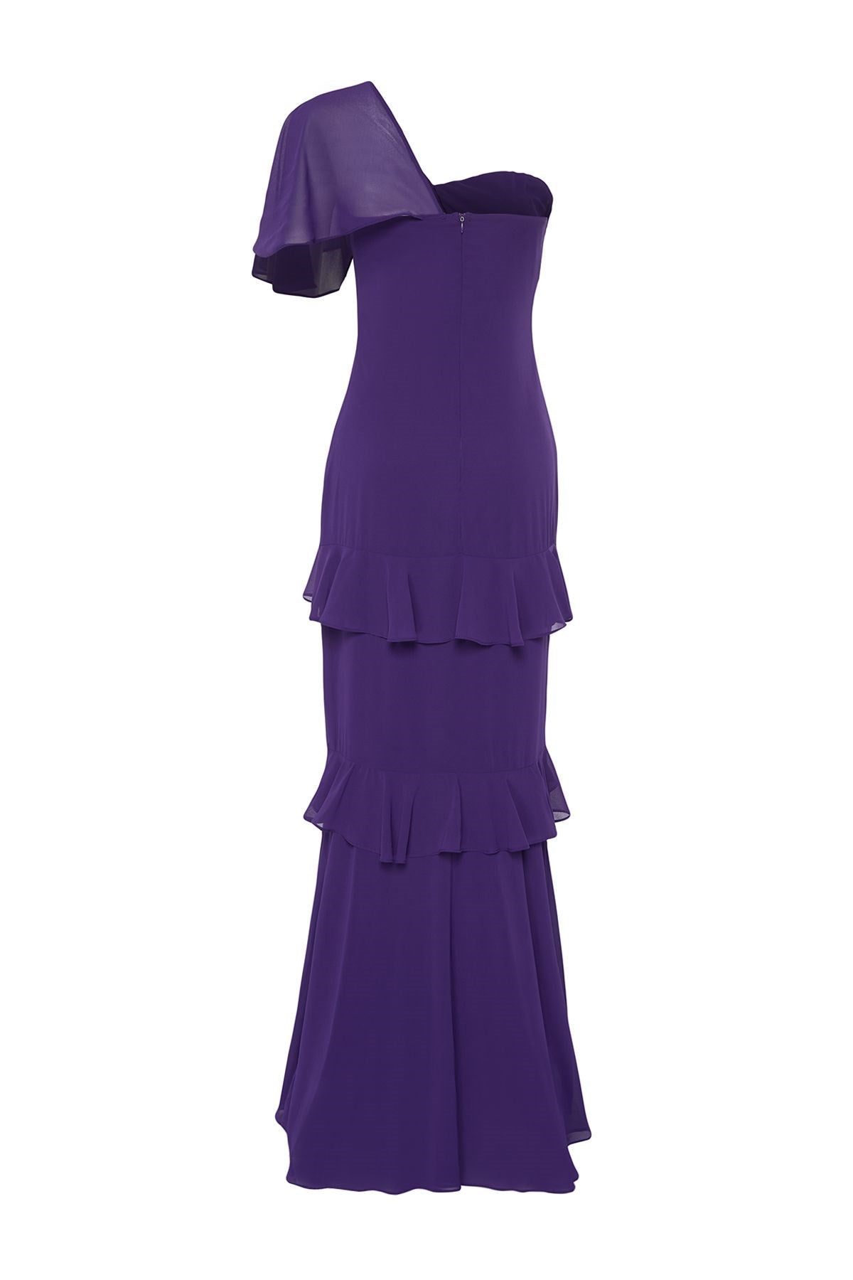 Purple Ruffle Chiffon Long Night Evening Dress Tprss24ae00040