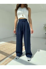 Black Waist Pleated Design Pants Ey-1121