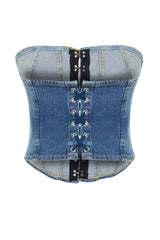 Dark Blue Stitching Detailed Strapless Denim Bustier Twoss24bs00009