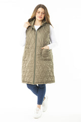 Women's Plus Size Khaki Front Dermal Hooded Quilted Lined Long Coat 65n37107