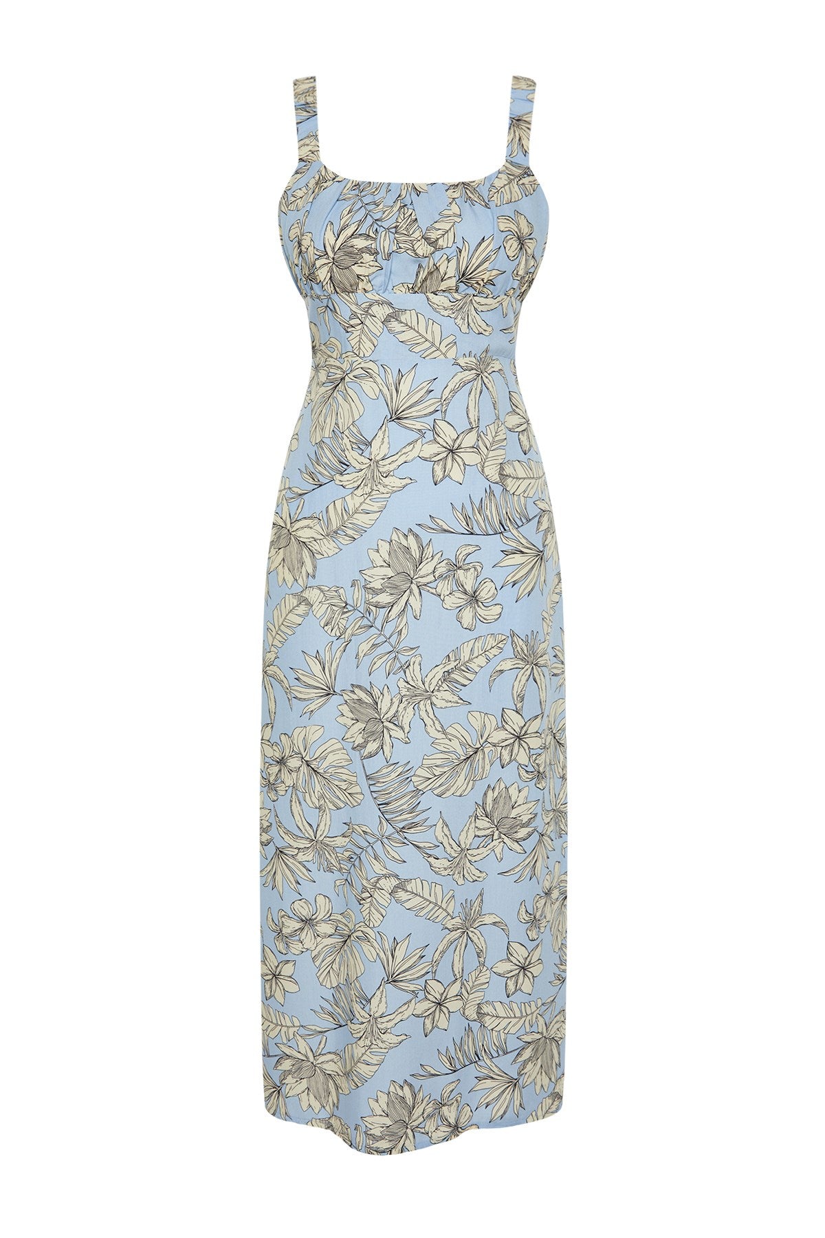 Light Blue Floral Viscose Maxi Woven Dress Twoss24el00613