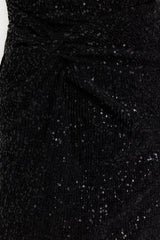 Black Body Sitting Knitted Glitter Sequin Elegant Evening Dress Tprss24el00030