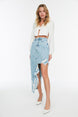 Blue Tasseled Asymmetric Midi Denim Skirt Twoaw22et0140