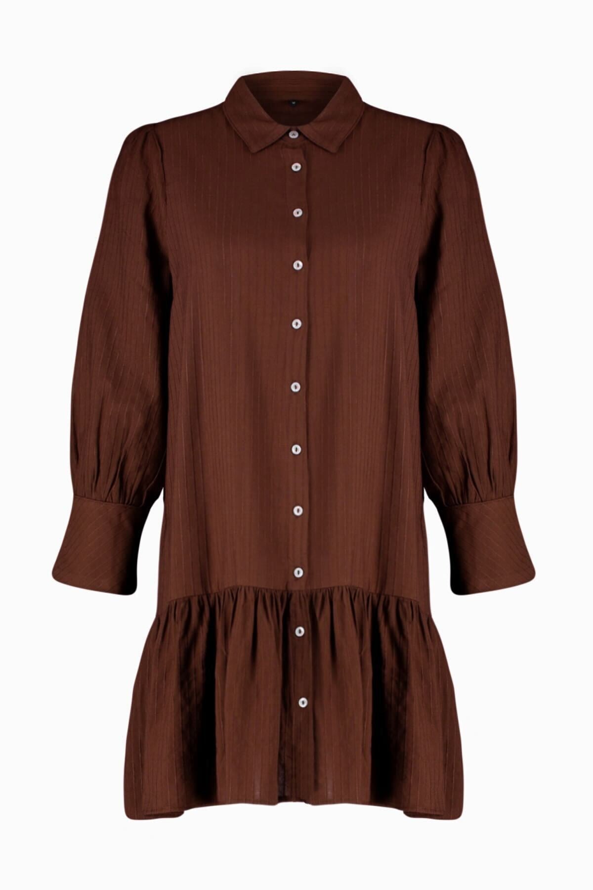 Brown Skirt Ruffled Mini Woven Shirt Dress Twoss24el00349