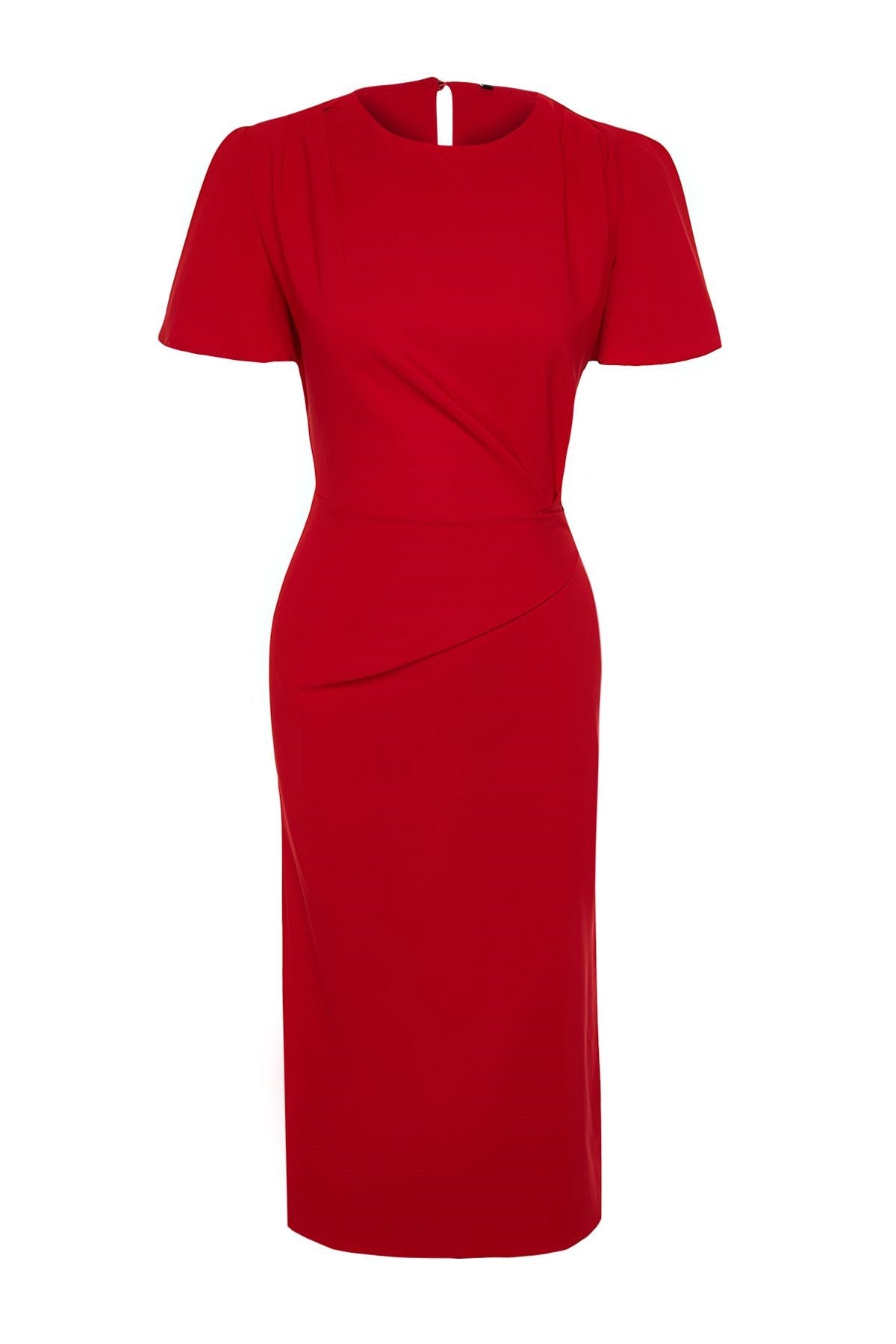 Red Straight Cut Ruffle Midi Woven Dress Twoss24el00713