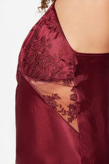 Burgundy Satin Lace Nightgown Tbbss23ai00012