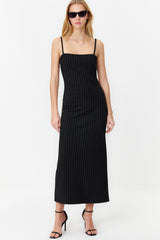 Black Striped Strappy Bodycone/body Wrapping Knitted Maxi Pencil Dress Twoss24el00290