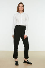 Black Waist Elastic Rib Detailed Straight Cut Woven Pants Tctss21pl0570