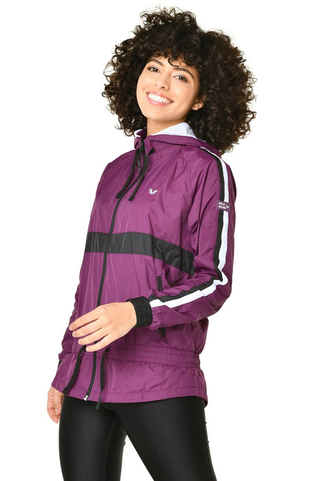 White Women's Pocket Zipper Hooded Sports Windbreaker Raincoat 3512 Tb18wo10s3512-1