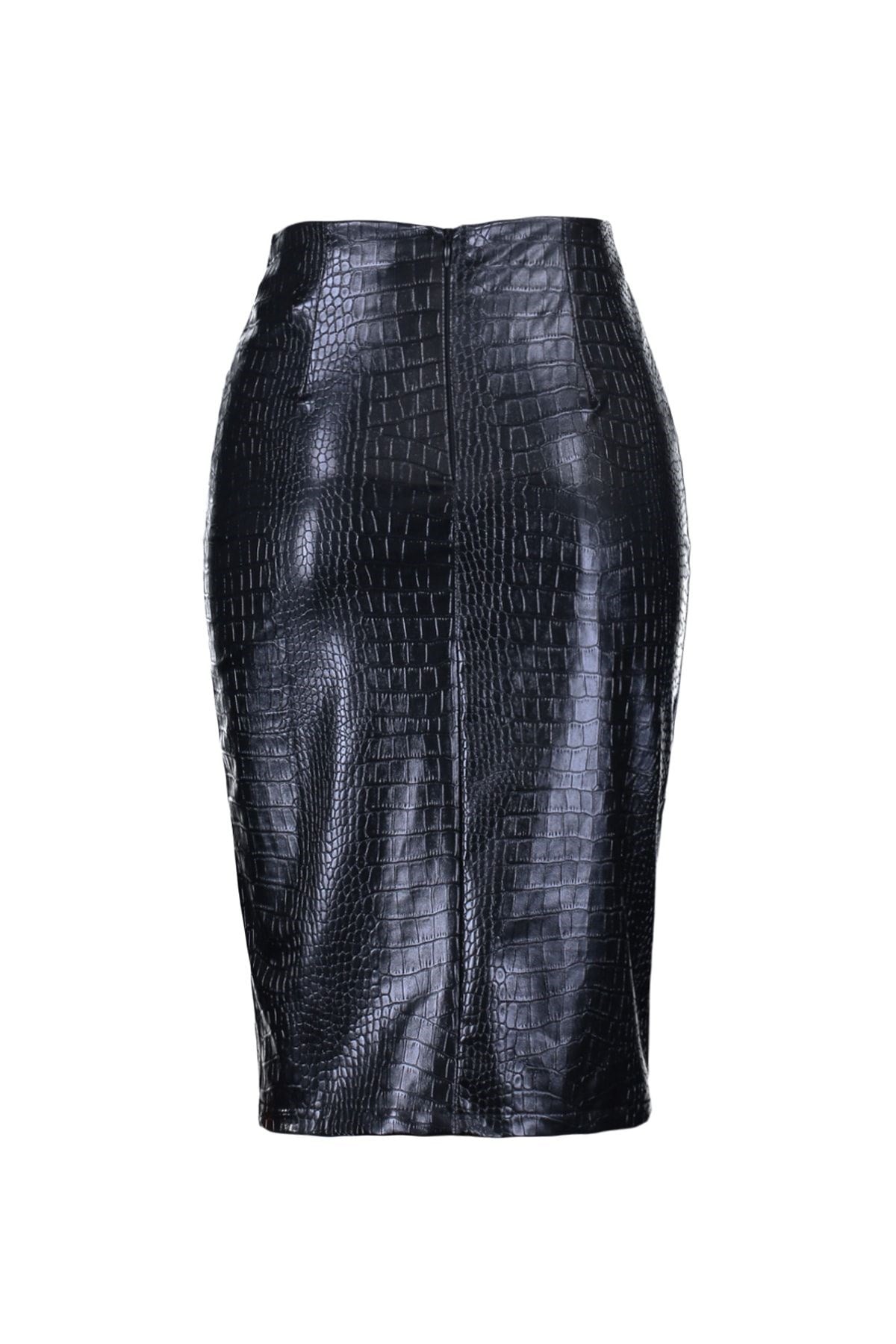 Black Faux Snakeskin Slit Detailed Midi Woven Skirt Twoaw23et00260