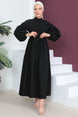 A-line Buttoned Balloon Sleeve Dress Black 2125