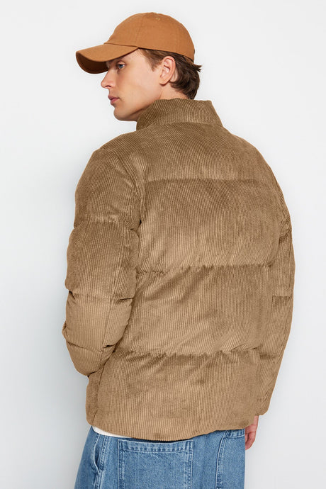 Camel Men's Straight Collar Ribbed Velvet Inflatable Coat Tmnaw22mo0182