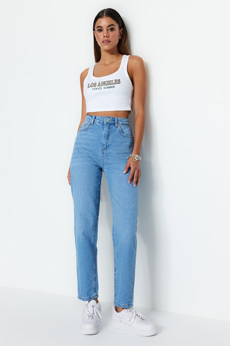 Light Blue High Waist Mom Jeans Twoss23je00067