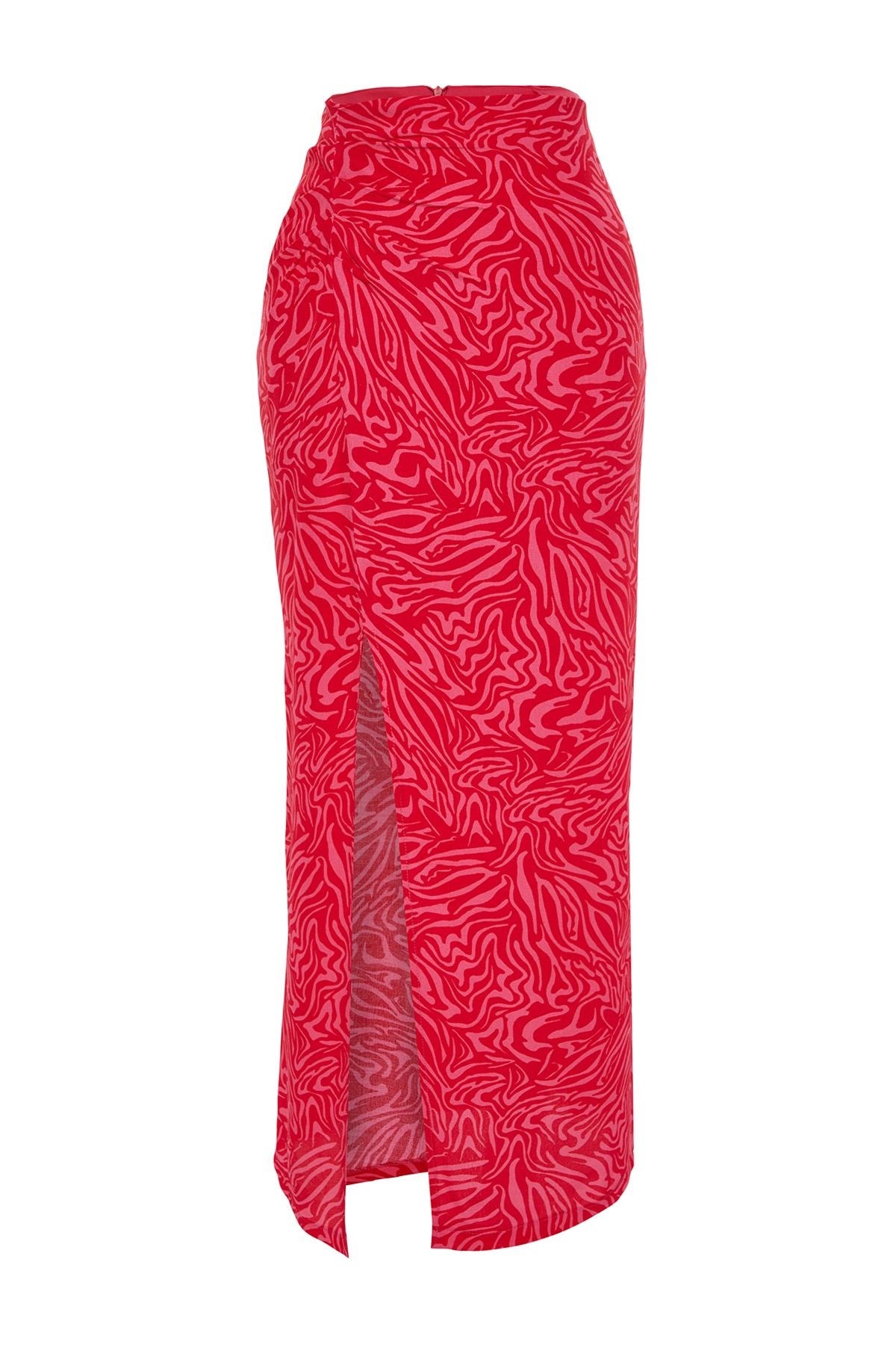 Pink Animal Print Slit Detailed Maxi Length Woven Skirt Twoss24et00003