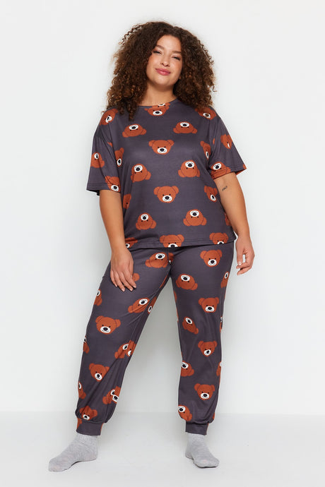 Anthracite Teddy Bear Pattern Knitted Pajama Set Tbbaw23ai00039