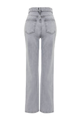 Gray High Waist Long Straight Jeans Twoss24je00025